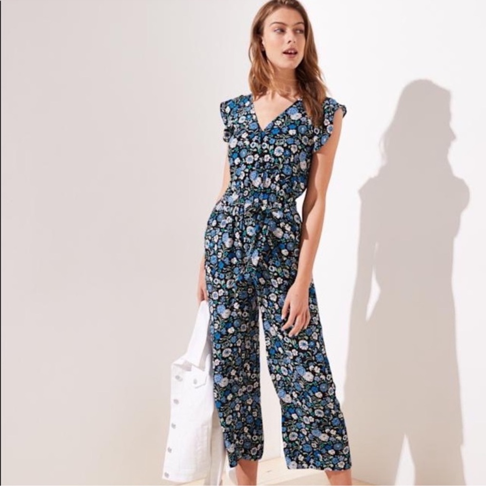 LOFT Navy Floral Jumpsuit